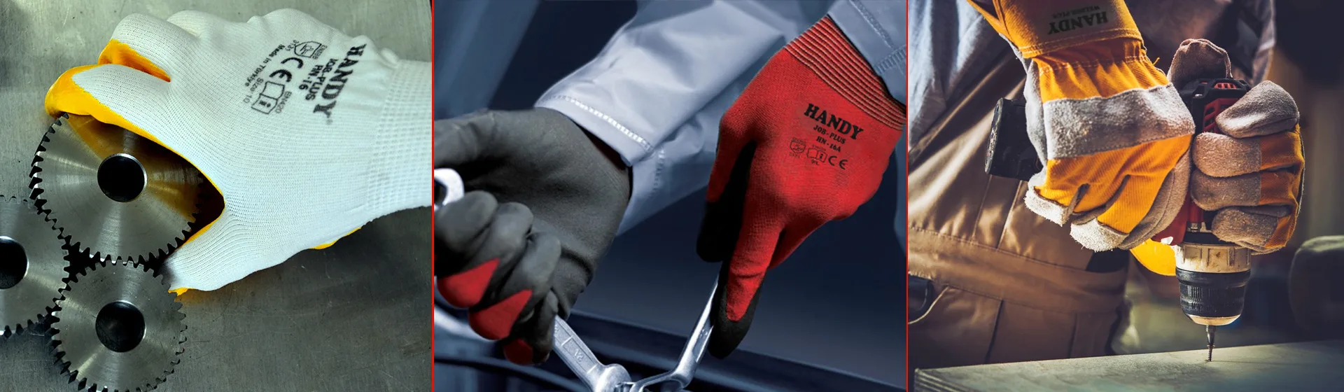 Worker using a drill with Handy leather gloves